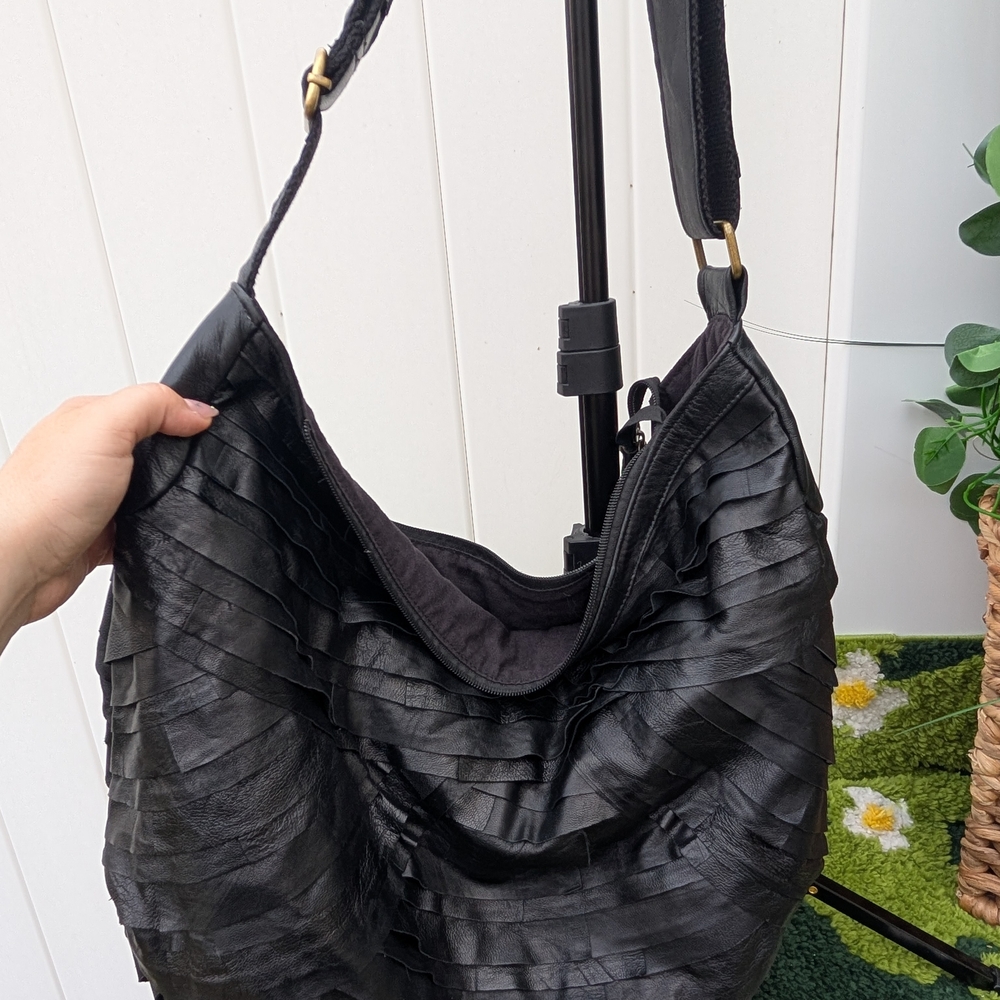 Extra Large Genuine Sheep Leather Black Hobo Bag